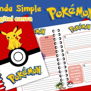 digital Agenda simple de POKEMON - editable en canva - planner - diary - sin fecha digital