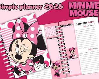 Simple planner 2026 Minnie - English - editable in canva - agenda - diary