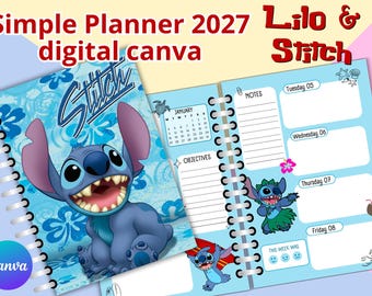 digital simple planner 2027 stit - editable in canva - agenda - English - Digital - lilo