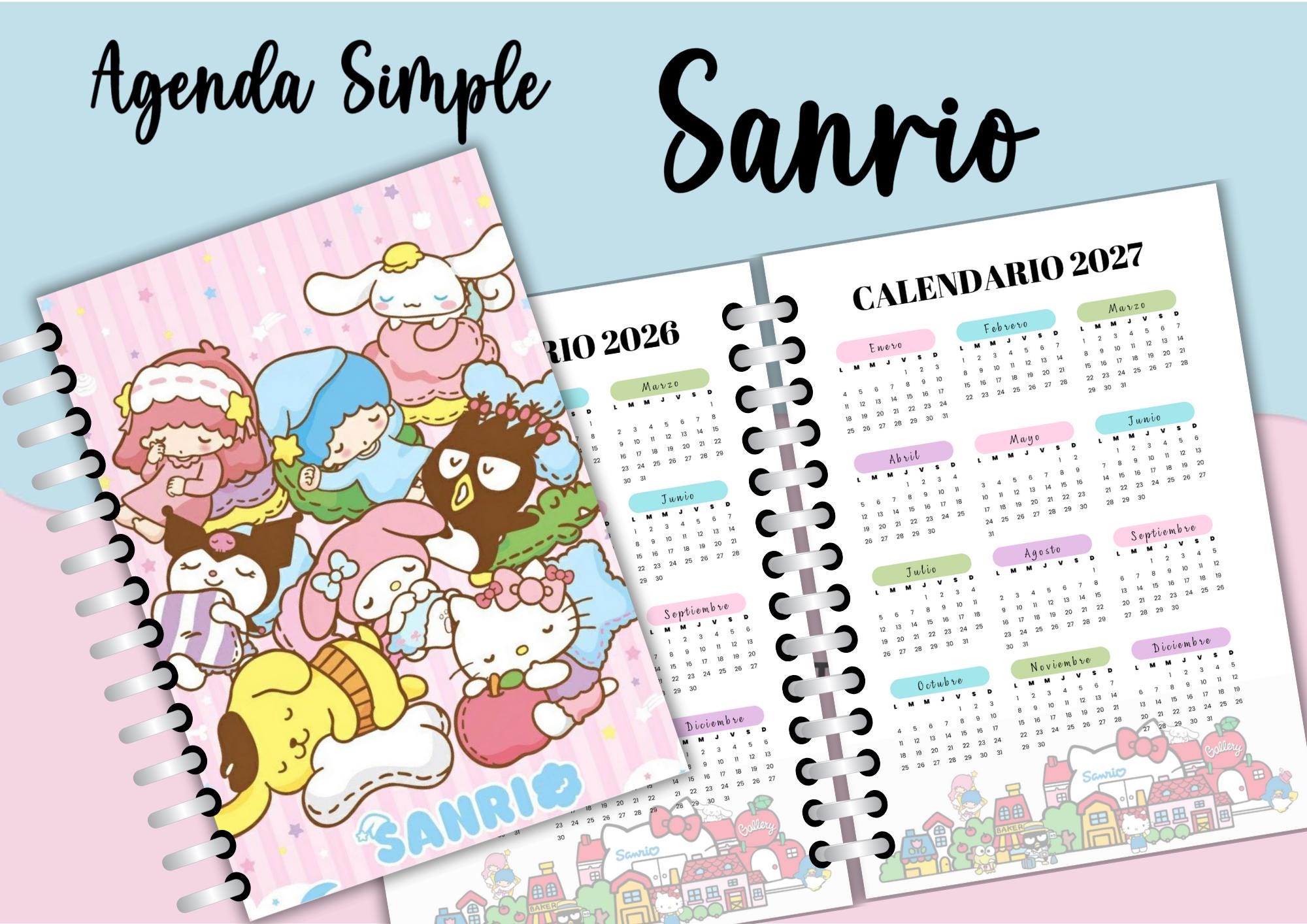 Simple Kawaii 2026 Agenda - Bearbeitbar in Canva - Planer - Spanisch