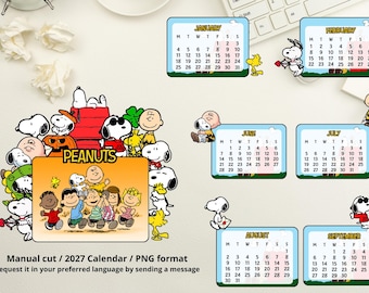 Printable Peanu mini desktop calendar for 2027 (English version) snoopy - Hand-cut design from - Digital