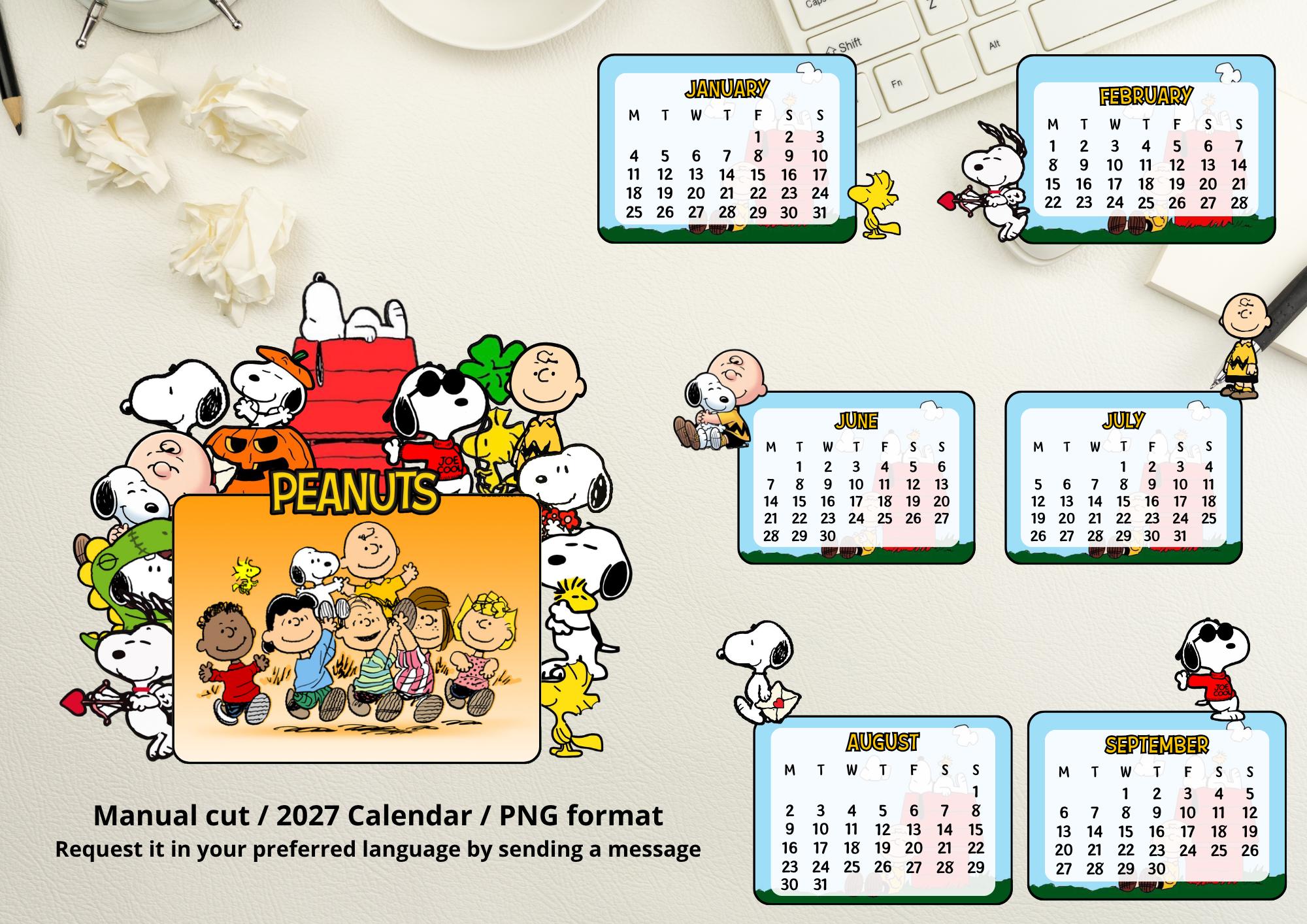 Printable Peanu Mini Desktop Calendar for 2027 (english Version
