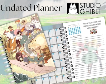 Digital Studio Ghibli Simple Planner - undated - editable in Canva - digital - undated planner - Totoro - Mononoke - Howl - Ponyo - English