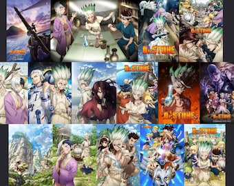 Pack of 15 printable images for Dr. Stone posters - A4 size - Senku Ishigami gen asagiri kohaku taiju oki tsukasa shishio