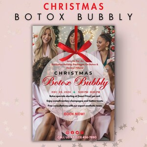 Invito all'evento della festa del Botox per le vacanze, volantino promozionale Medspa per i social media delle vacanze, invito per iniettabili, promozione per riempitivi per iniettori infermieristici