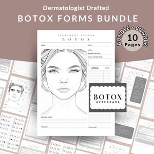 Botox Template Form Bundle, Aesthetic Consent & Intake Form with Face Chart, Cosmetic Treatment Aftercare Instruction Card,Medspa Essentials