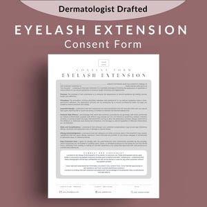 Peut inclure: Un formulaire de consentement noir et blanc pour les extensions de cils. Le formulaire comprend des informations sur la procédure, les effets secondaires potentiels et les responsabilités du client. Le titre du formulaire est "Eyelash Extension Consent Form".