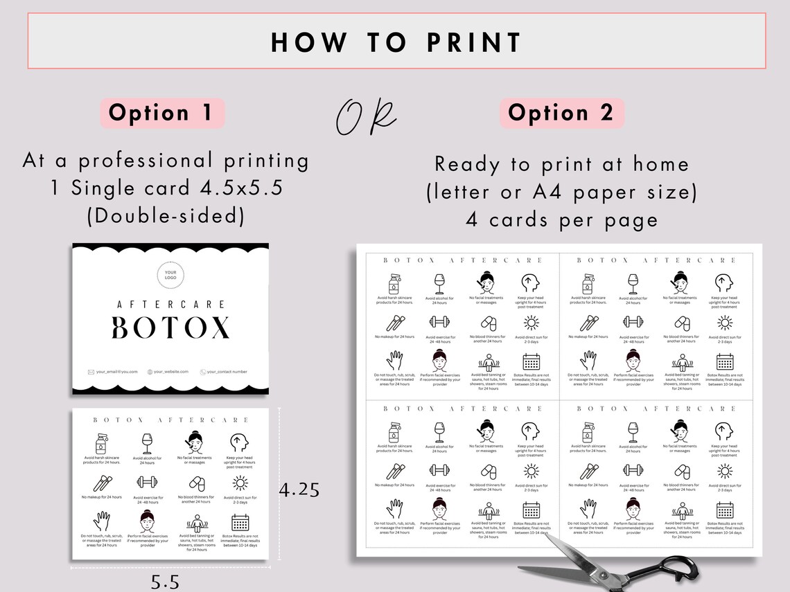 Paper Injection Printable Editable Botox Filler Lip Injection Aftercare Card DIY Cosmetic ...