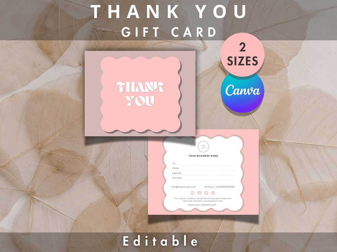 Elegant Pink Thank You Card Canva Editable Template DIY Digital ...