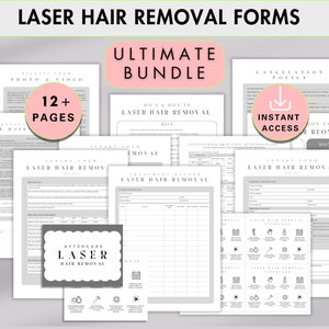 Laser Hair Removal Form Bundle, Laser Hair Reduction Treatment Client Consent & Record Intake, Aftercare Card Template, Fitzpatrick Scale