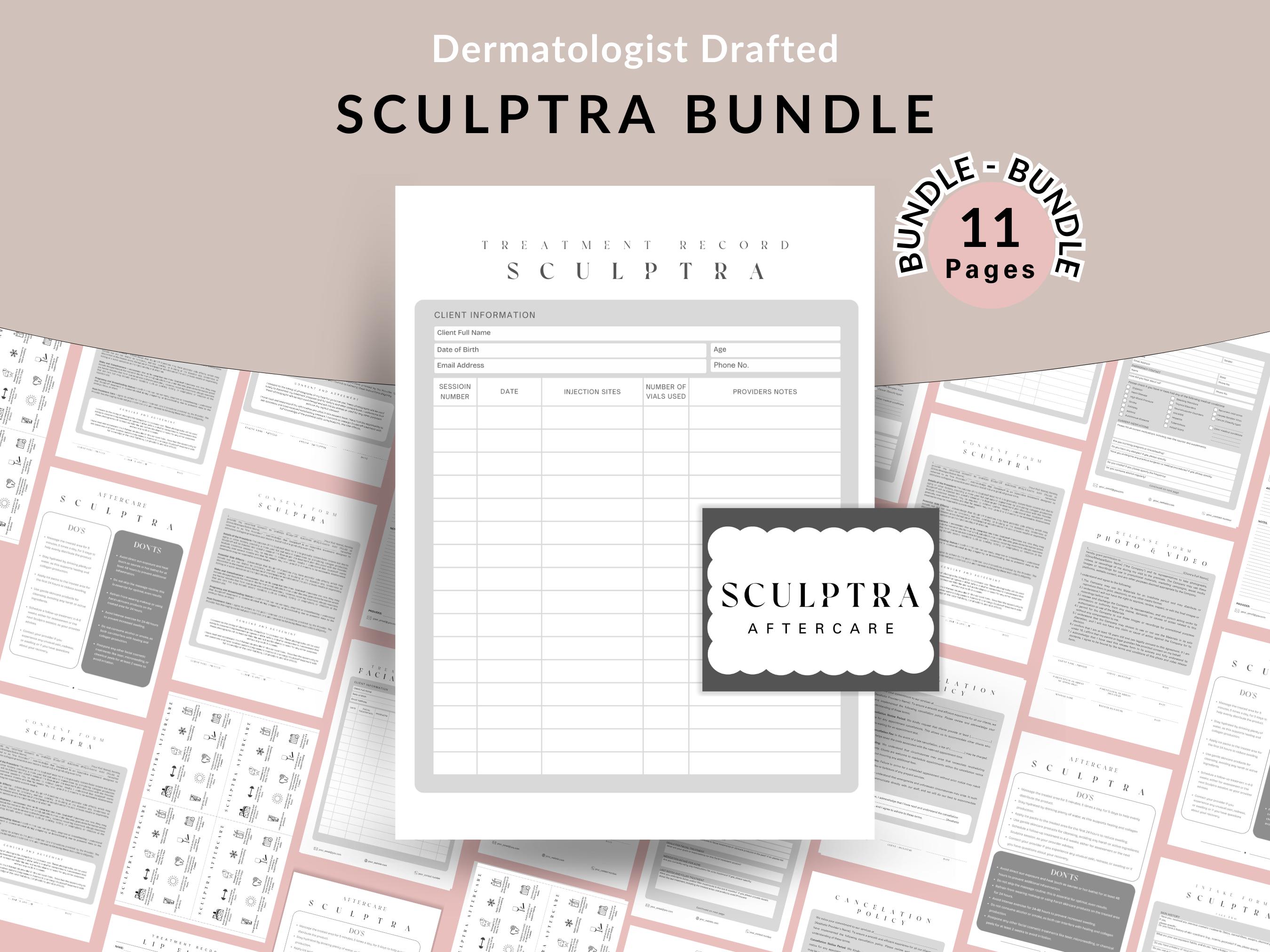 Sculptra Injection Forms Bundle, Esthetic Injectable Treatment Templates, Medspa Clinic Patient Intake Consultation, PLLA Aftercare Card PDF