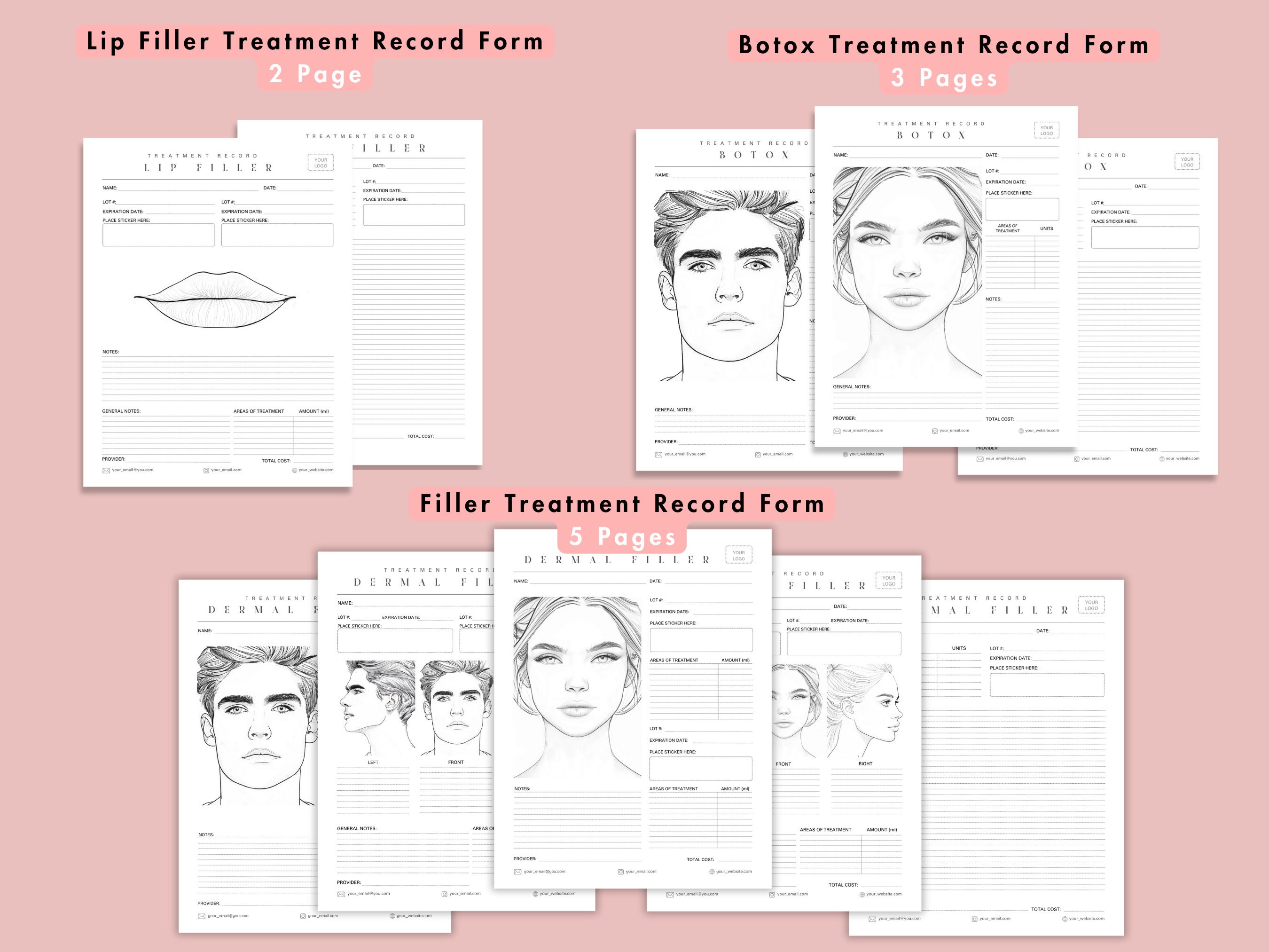 Botox and Filler Forms Canva Template Bundle, Face Chart Diagram ...