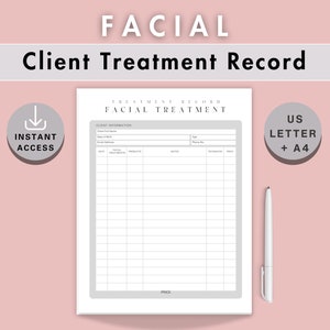 Facial Client Treatment Record Form Esthetician Consultation Detail Notes Skincare Planner Document Medical Spa A4 Letter Size PDF Template