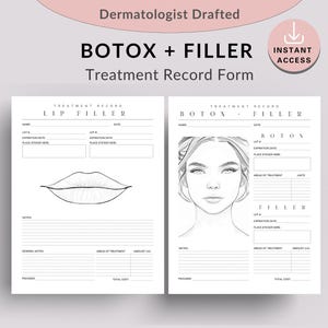 Formulaire d'enregistrement du traitement au botox et aux produits de comblement, note d'injection pour les lèvres pour infirmière, graphique du visage esthétique, spa médical, consultation d'un patient en chirurgie plastique