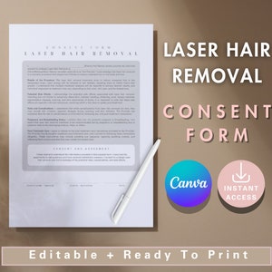 Editable Laser Hair Removal Consent Form Esthetician Laser Hair Reduction Customizable Waiver Template Medspa Laser Technician Canva PDF