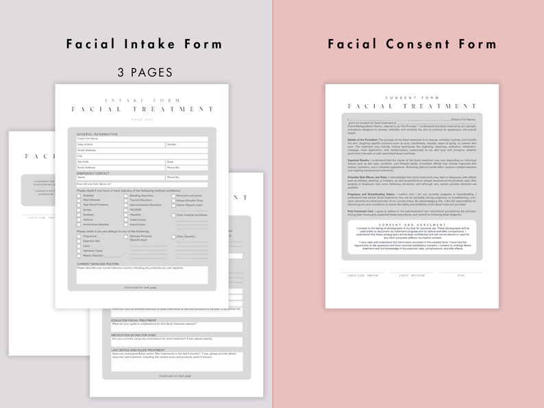 Facial Intake Form & Informed Consent Form Template Bundle, Esthetician ...