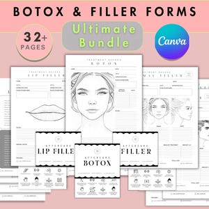 Botox and Filler Forms Canva Template Bundle, Face Chart Diagram, Patient Aftercare Card, Nurse Injector Medspa Client Intake Consent Record