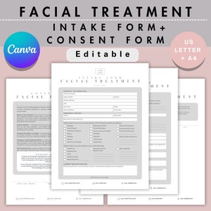 Esthetician Facial Intake Form Bundle, Aesthetic Treatment Informed Consent Beauty Salon Canva Template Editable Skincare Consultation Files