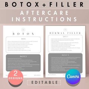 Editable Botox and Filler Aftercare Instructions Template Form Medspa After Care card Plan Nurse Injector Cosmetic Treatment Consultation
