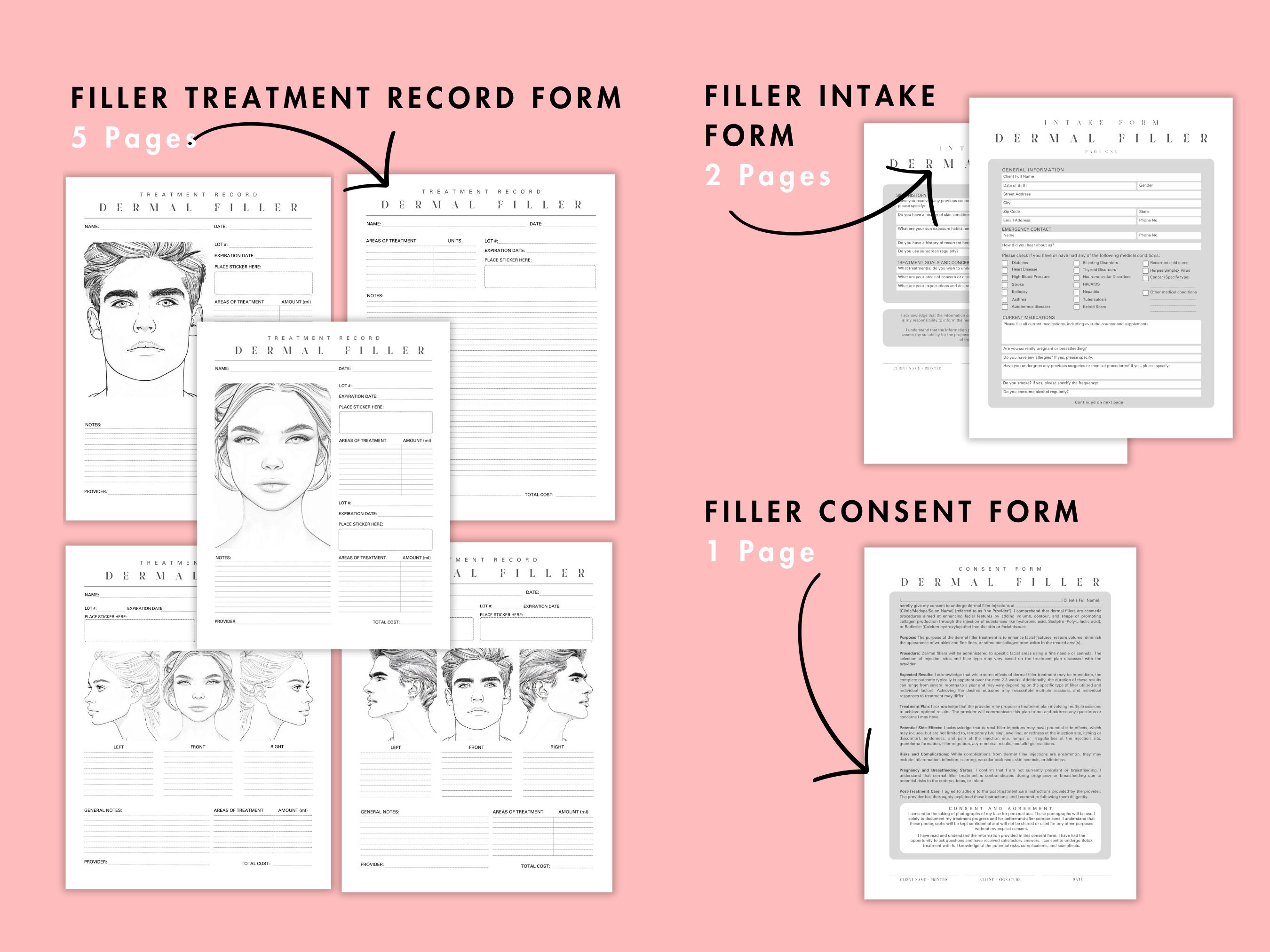 Filler Treatment Form Bundle Cosmetic Injection Client Intake Consent ...