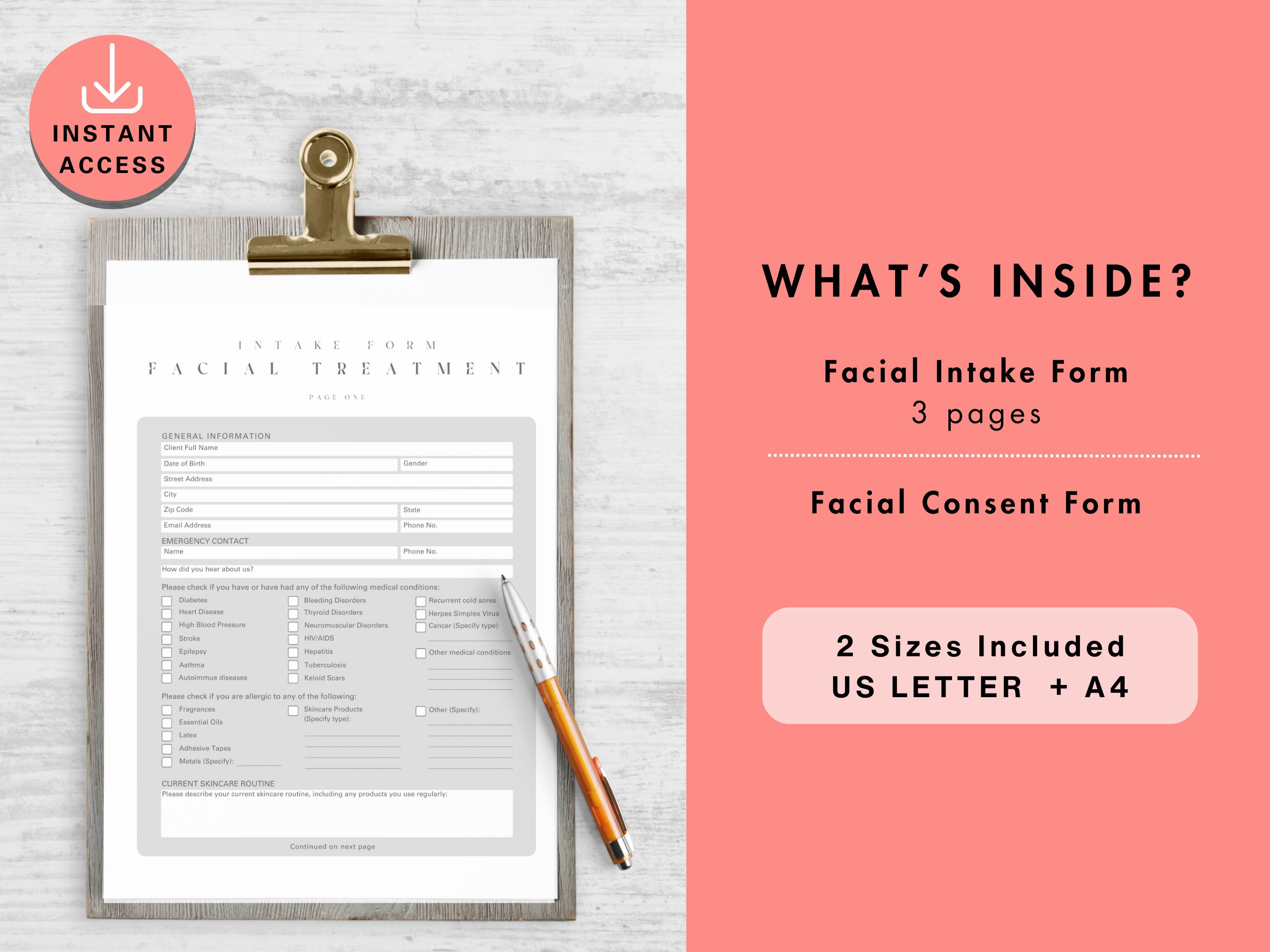 Facial Intake Form & Informed Consent Form Template Bundle, Esthetician ...