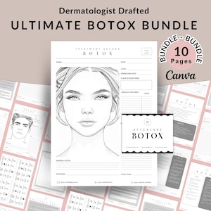 Editable Botox Treatment Form Bundle, Neurotoxin Client Consent Intake Record, Aesthetic Nurse Injector Aftercare card, Medspa Face Chart