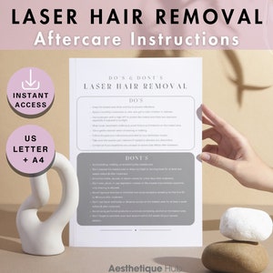 Instrukcje dotyczące pielęgnacji po zabiegu laserowego usuwania włosów, ulotka dla technika laserowego dotycząca pielęgnacji przed i po zabiegu Medical Spa IPL Szablon do wydrukowania w formacie PDF