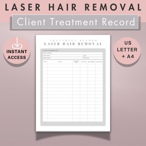 Record behandeling klant laserontharing, logboek sessie professionele technicus, Med Spa Esthetician Logbook Tracker, formulier schoonheidssalon