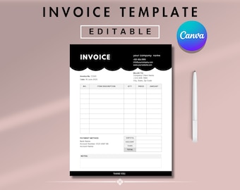 Invoice Template Form Canva Editable, Small Business Custom Order Form Printable, Invoice Form, Modern Bill Invoice Instant Digital Download