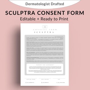 Sculptra Injection Intake Consent Form, Editable Collagen Booster Patient Safety Waiver, Nurse Injector Injectable Liability Plastic Surgery
