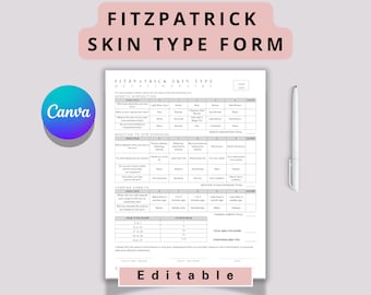 Editable Fitzpatrick Skin Type Scale Form, Laser Hair Removal Canva Template, Aesthetic Esthetician & Nurse Injector MedSpa Treatment Safety