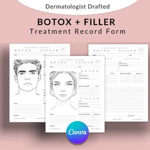 Editable Botox And Filler Template Consultation Forms, Aesthetic Nurse Injector Medspa Patient Record, Cosmetic Injectable Face Chart Map
