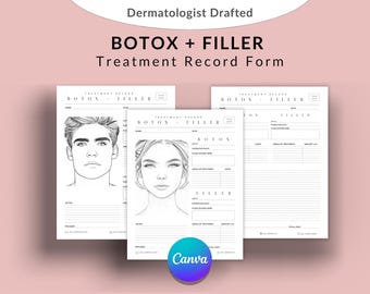 Editable Botox And Filler Template Consultation Forms, Aesthetic Nurse Injector Medspa Patient Record, Cosmetic Injectable Face Chart Map