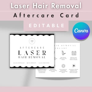 Plantilla de Canva de tarjeta de cuidado posterior de depilación láser editable, formulario IPL de publicación de cliente de Medspa A4+tamaño carta imprimible para salón de belleza esteticista