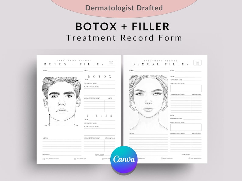 Botox + Dermal Filler Treatment Record Template Form, Nurse Injector ...