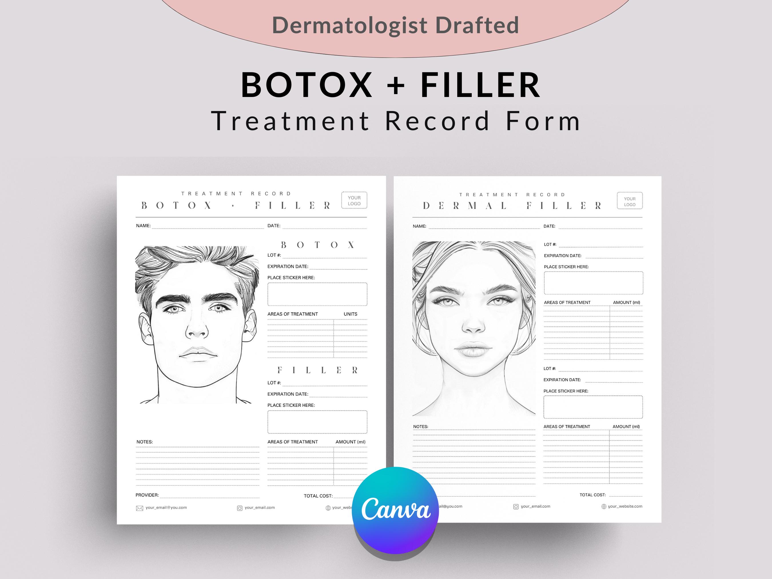 Botox + Dermal Filler Treatment Record Template Form, Nurse Injector ...