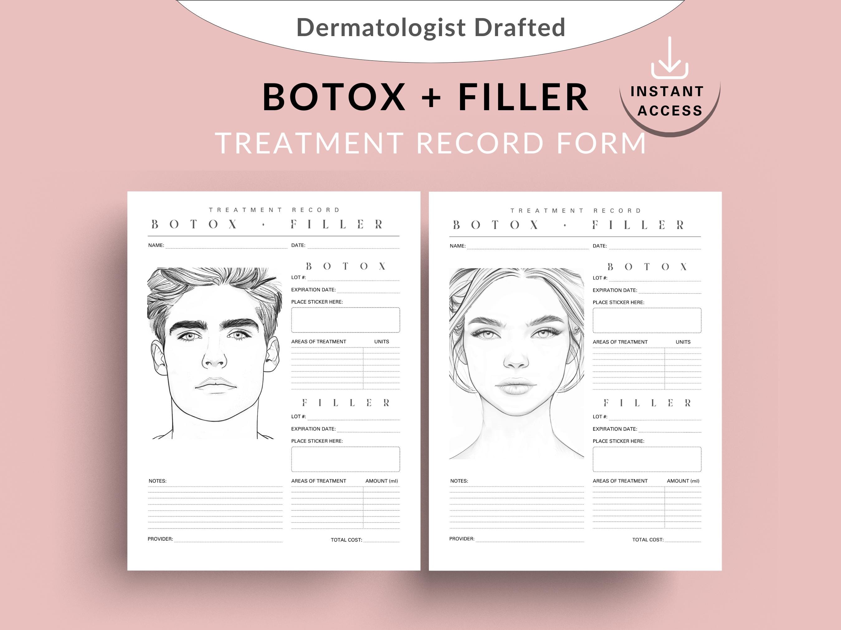Botox Filler Treatment Record Form, Med Spa Injectables Patient ...