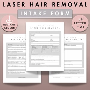 Laser Hair Removal Intake Form, Beauty Salon Client Consultation Document, IPL Esthetician Skincare Treatment, Medspa Digital Templates PDF