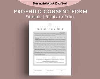 Toestemmingsformulier voor Profhilo-behandeling, schoonheidsinjectie, patiënt geïnformeerde ontheffing, Medspa Aesthetic injectable, collageenbooster-injectorformulier voor verpleegkundigen