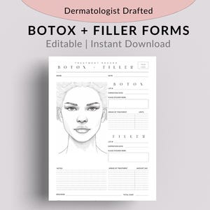 Botox and Dermal Filler Treatment Record Form, Nurse Injector Patient Consultation Face Diagram Editable Sheet, Medspa Client Mapping Chart