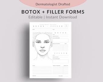 Botox and Dermal Filler Treatment Record Form, Nurse Injector Patient Consultation Face Diagram Editable Sheet, Medspa Client Mapping Chart