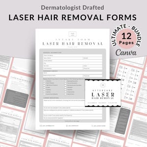 Editable Laser Hair Removal Form Bundle, Client Treatment Consent Intake Document, Medspa Patient Consultation Session Record,Aftercare Card