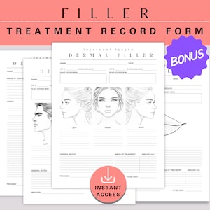 Dermal Filler Treatment Record Form, Nurse Injector Medspa Bundle, Aesthetic Injectables Face Chart Diagram Document, Instant PDF Download