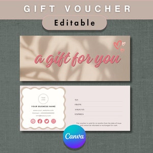 Plantilla Canva de tarjeta de regalo editable, tarjeta de spa de lujo, vale de salón de belleza, certificado imprimible cabello uñas masaje facial cupón elegante