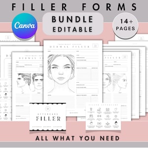Editable Dermal Filler Form Bundle Canva Template Informed Consent Beauty Nurse Injector Client Intake Face Chart Cosmetic Injection Record