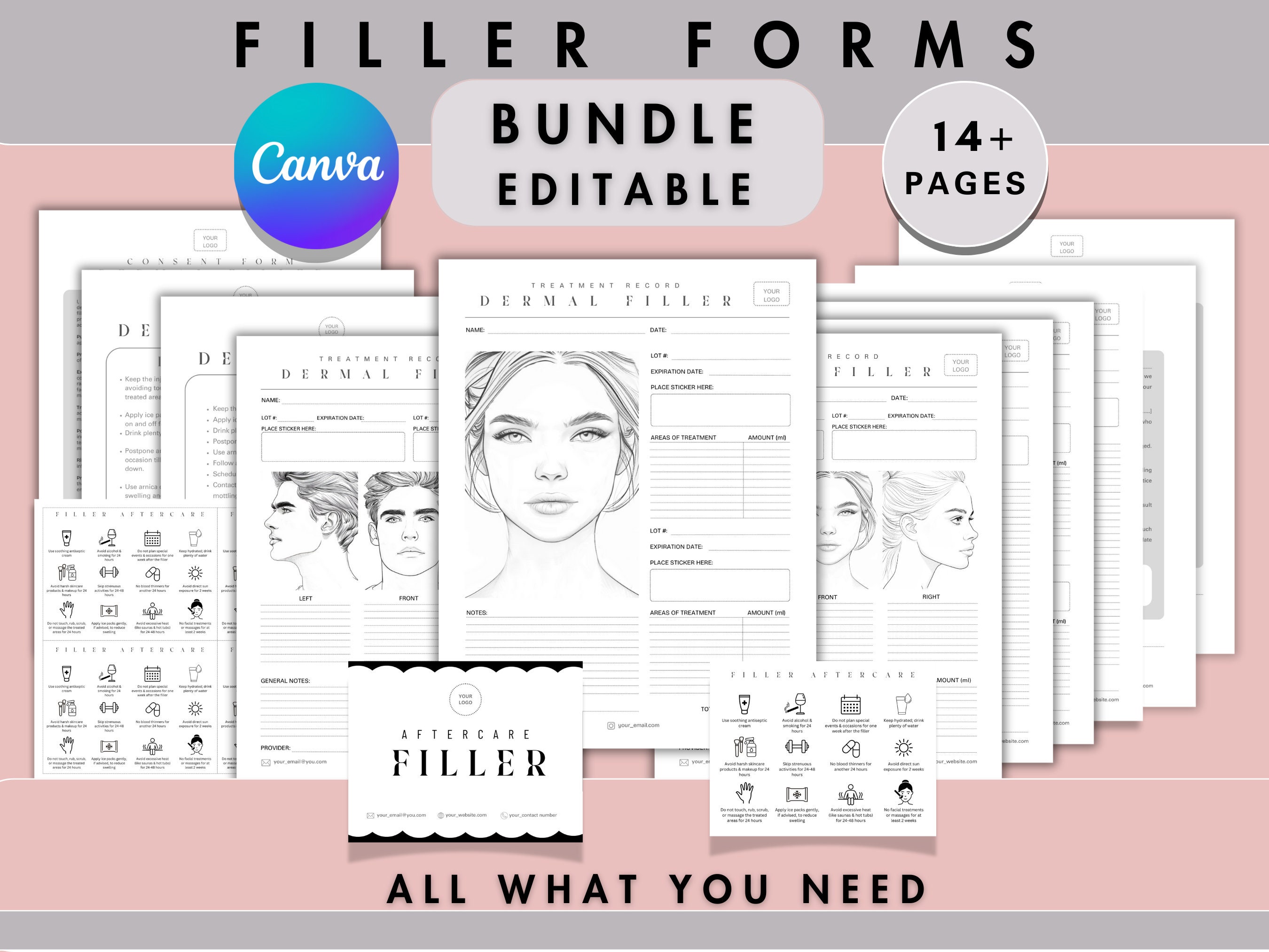 Editable Dermal Filler Form Bundle Canva Template Informed Consent ...