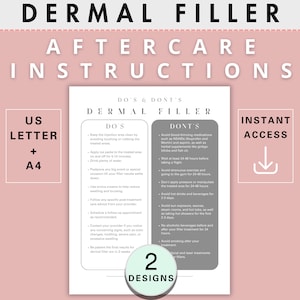 Dermal Filler Aftercare Instructions Form, Printable Injection After Care Guide, Esthetician Skincare Business, Client Pre Post Treatment