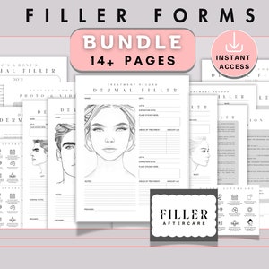 Filler Treatment Form Bundle Cosmetic Injection Client Intake Consent Aesthetic Injectable Face Chart Nurse Injector Aftercare Card Template