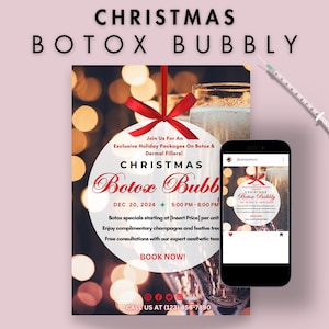 Invito di Natale per la festa del Botox, Pacchetto e offerte per iniettabili Medspa, Invito con marchio per iniettori infermieri, Volantino con modello Canva modificabile fai da te