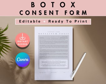 Botox Consent Form Template, Medical Spa Treatment Safety Waiver Record, Aesthetic Beauty Clinic Informed Client Agreement Sheet